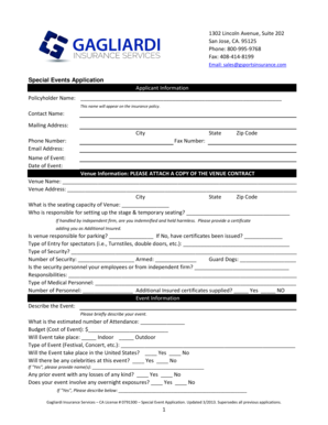 Special Event Insurance Application