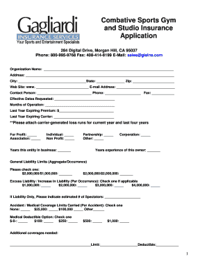 Combative Sports Gym Insurance Application