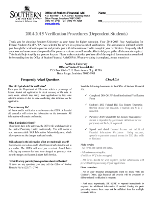 2014-2015 Verification Worksheet