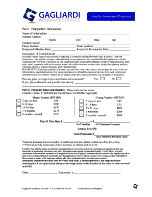 Vendor Insurance Program Application