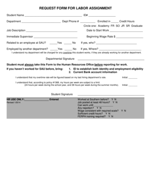 Student Labor Assignment Request Form