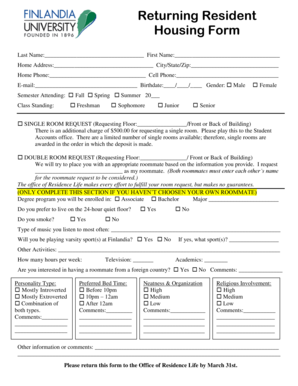 Returning Resident Housing Form