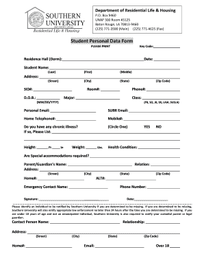 Student Personal Data Form