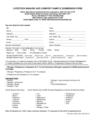 Livestock Manure and Compost Sample Submission Form