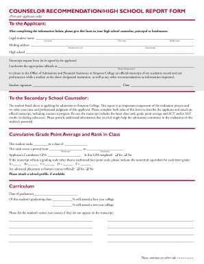 Counselor Recommendation High School Report Form