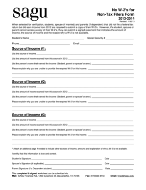 Non-Tax Filers Form for W-2 Verification