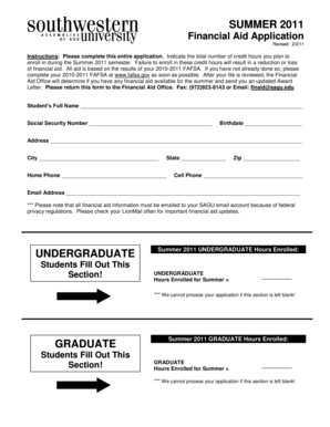 Summer 2011 Financial Aid Application