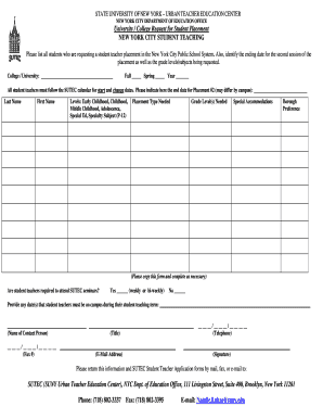 University Request for Student Placement