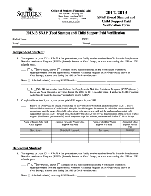2012-13 SNAP and Child Support Verification Form