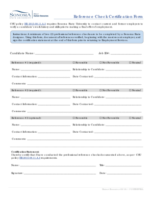 Reference Check Certification Form - sonomaedu