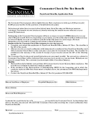 Commuter Check Pre-Tax Benefit Application
