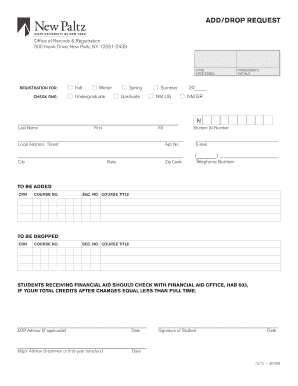 SUNY New Paltz Add/Drop Request Form