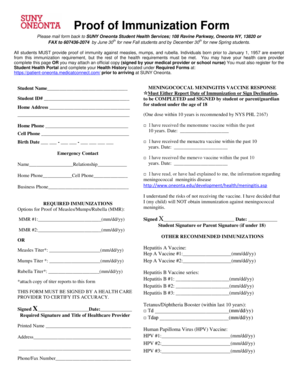 SUNY Oneonta Immunization Form