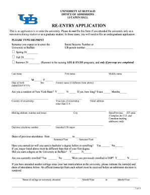 University at Buffalo Re-Entry Application
