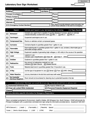 Laboratory Door Sign Worksheet