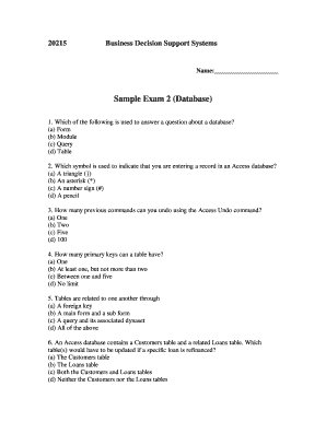 Sample Exam 2 Database