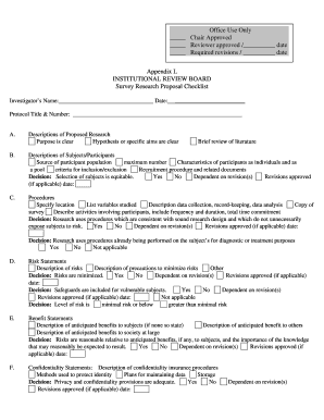 Institutional Review Board Survey Research Proposal Checklist