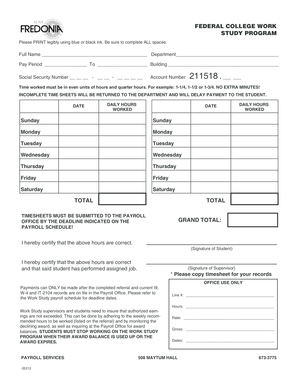 Federal College Work Study Program Time Sheet