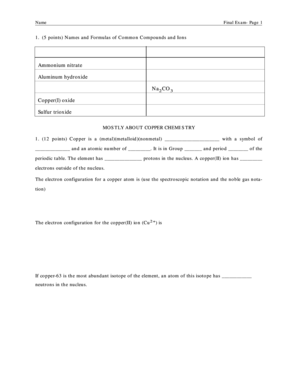 Copper Chemistry Final Exam