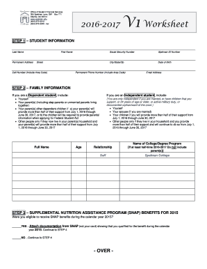 2016-2017 Financial Aid Worksheet