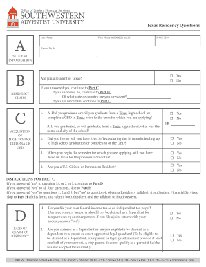 Texas Residency Affidavit Form