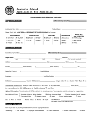 Graduate School Application for Admission