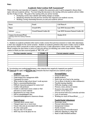 Academic Intervention Self-Assessment Form