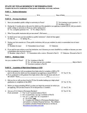 Texas Residency Determination Form