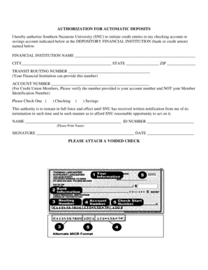 Authorization for Automatic Deposits