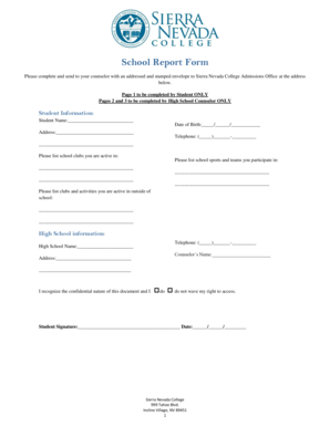 Sierra Nevada College Report Form