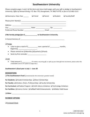 Southwestern University Donation Form