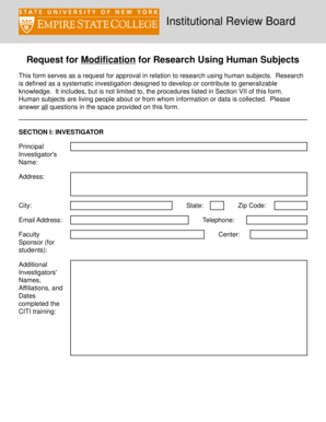 Institutional Review Board Request for Modification for Research Using Human Subjects