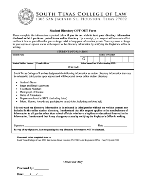 Student Directory Opt Out Form