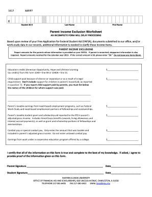 Parent Income Exclusion Worksheet