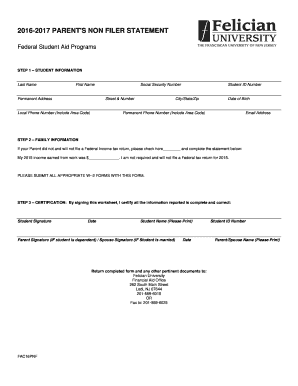 2016-2017 Parent's Non-Filer Statement
