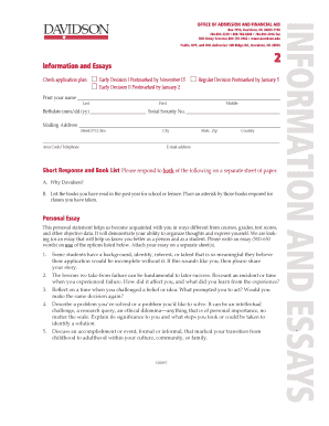 Davidson College Application Form