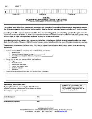 Student Marital Status and Tax Filing Status Form