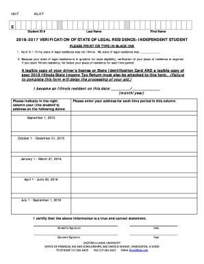Verification of State of Legal Residence–Independent Student