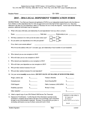 2015–2016 Legal Dependent Verification Form