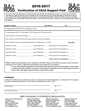 2016-2017 Child Support Verification Form