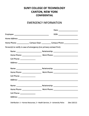 SUNY Emergency Information Form