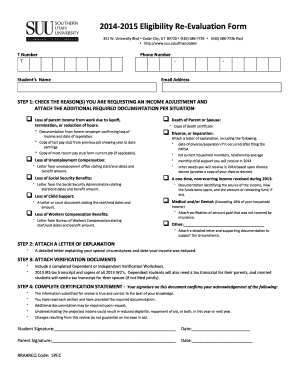 2014-2015 Financial Aid Eligibility Re-Evaluation Form