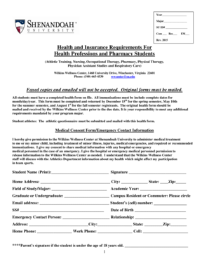 Health and Insurance Requirements Form