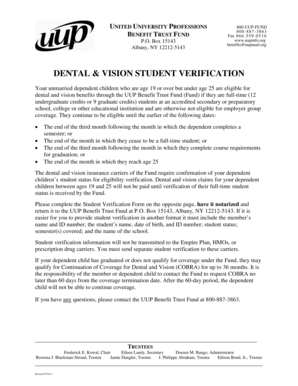 Dental & Vision Student Verification Form