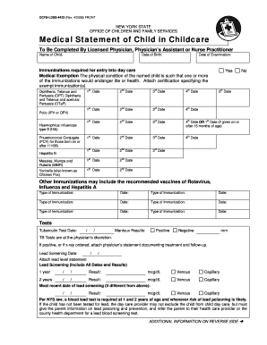 New York Medical Statement of Child in Childcare
