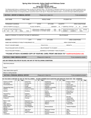 Spring Arbor University Health History Form