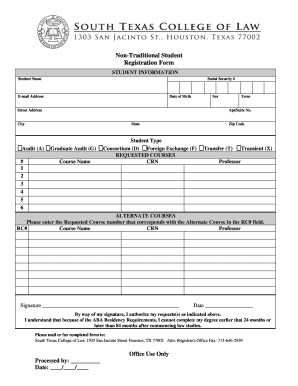 Non-Traditional Student Registration Form