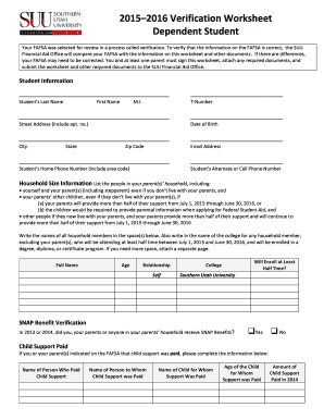 2015–2016 Verification Worksheet