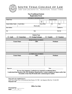 Non-Traditional Student Registration Form