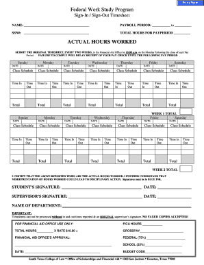 Federal Work Study Timesheet